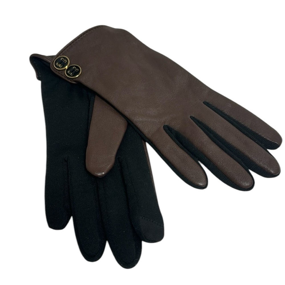 CHARTER CLUB Brown Leather Gloves With Button Detail Size S/M